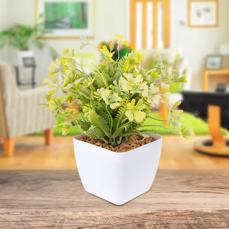 Maceta Decorativa Con Planta Artificial, Color Amarillo 1