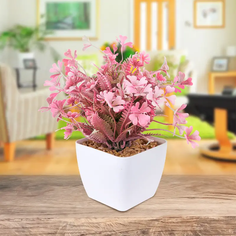 Maceta Decorativa Con Planta Artificial, Color Rosa 1