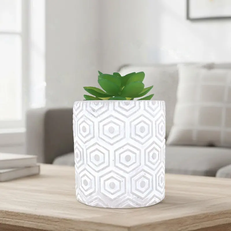 Maceta, Diseño Hexagonal, Color Gris 1