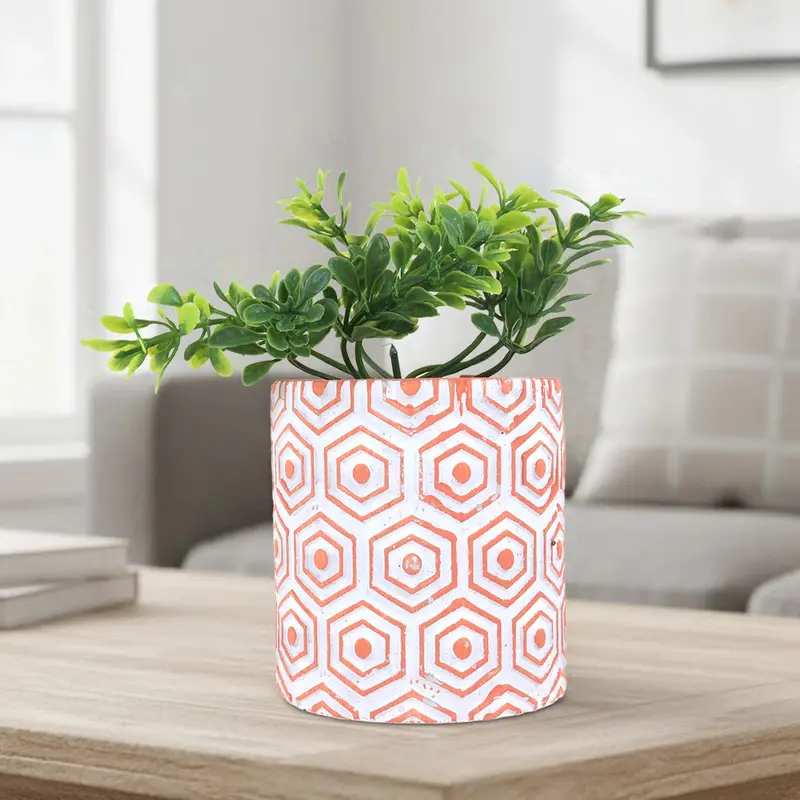 Maceta, Diseño Hexagonal, Color Naranja 1