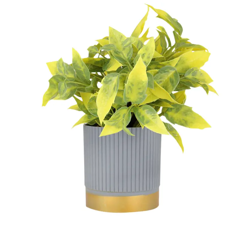 Maceta Gris Con Planta Artificial Color Amarillo 2