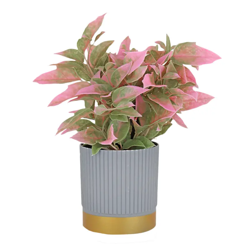 Maceta Gris Con Planta Artificial Color Rosa 2