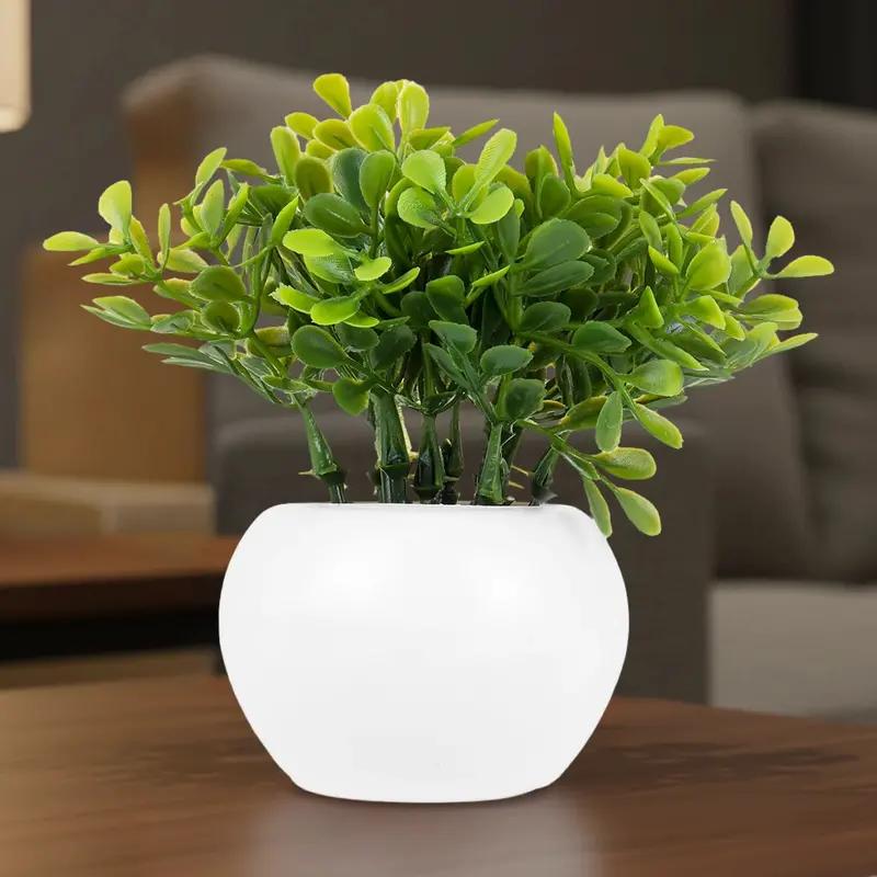 Maceta Mini Color Blanco Con Planta Artificial 1