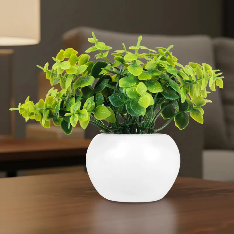 Maceta Mini Color Blanco Con Planta Artificial, Color Verde 1