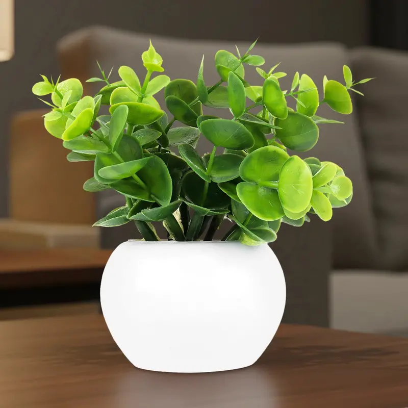 Maceta Mini Color Blanco Con Planta De Plástico 1