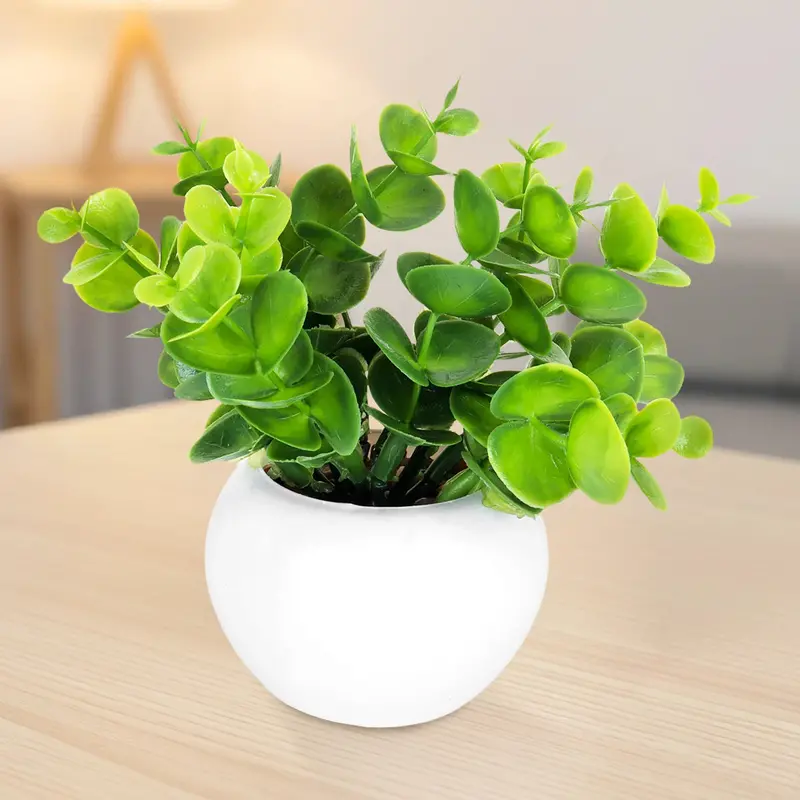 Maceta Mini Color Blanco Con Planta De Plástico 2
