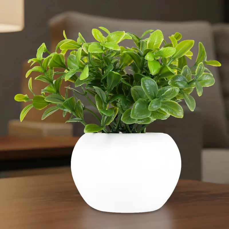 Maceta Mini Con Planta Artificial, Color Blanco 1