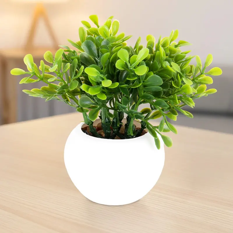 Maceta Mini Con Planta Artificial, Color Blanco 2