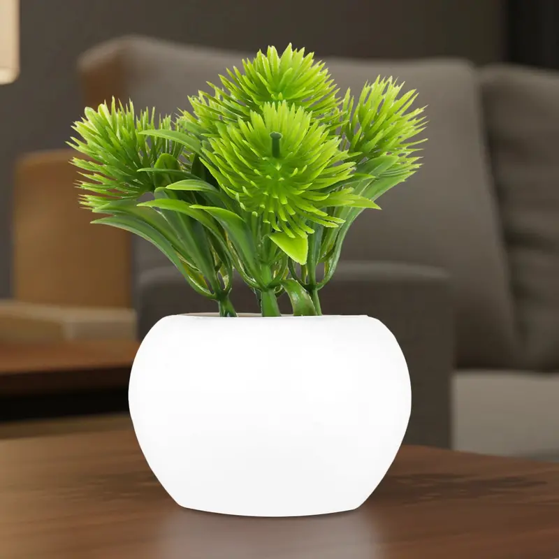Maceta Mini Con Planta De Plástico, Color Blanco 1