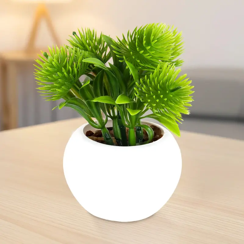 Maceta Mini Con Planta De Plástico, Color Blanco 2