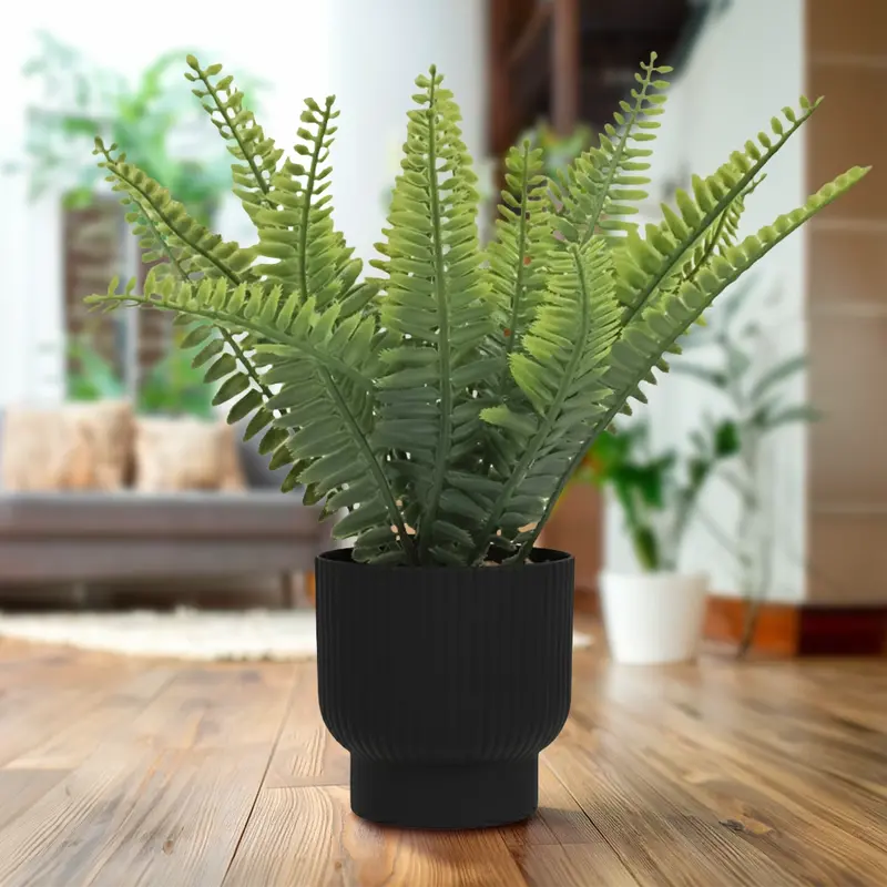 Maceta Negra Con Helecho, Planta Artificial 2