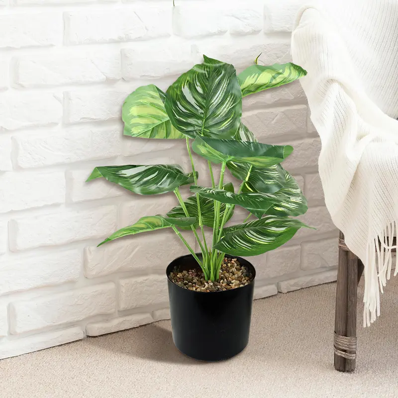 Maceta Negra Con Planta Calathea Artificial 1