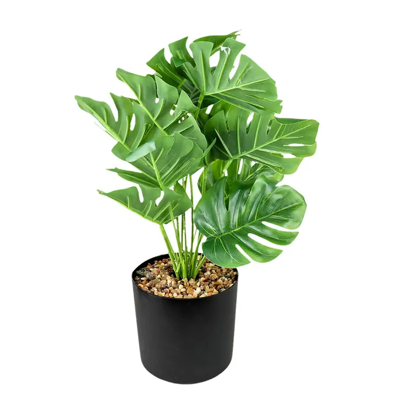 Maceta Negra Con Planta Monstera Artificial 2