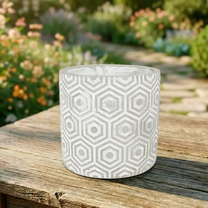Maceta Textura Hexagonal, Color Blanco Y Gris 2