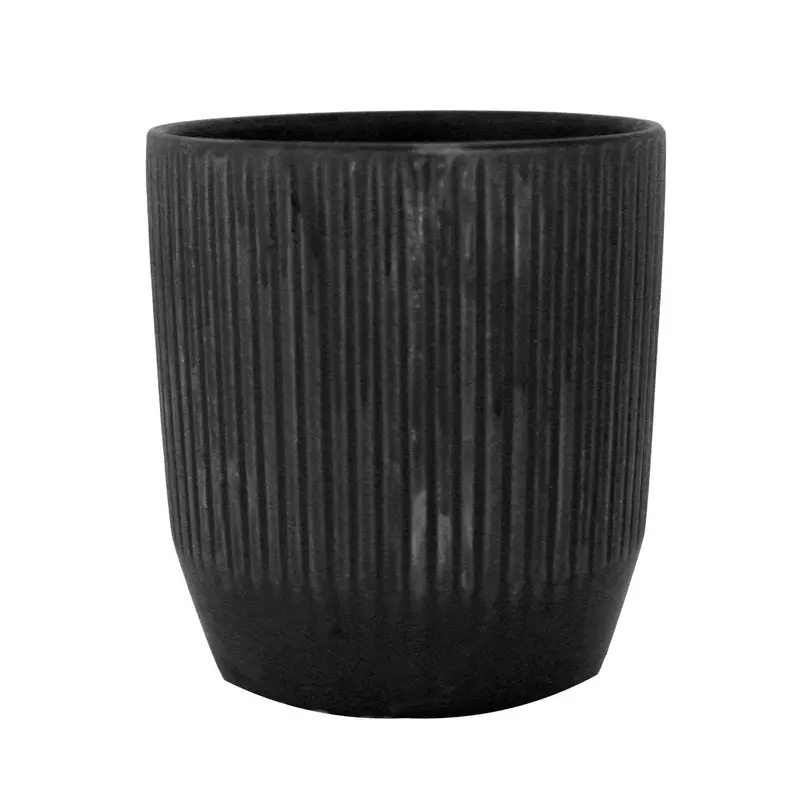 Maceta Textura Líneas De Cerámica, Color Negro, 14X12 Cm 2