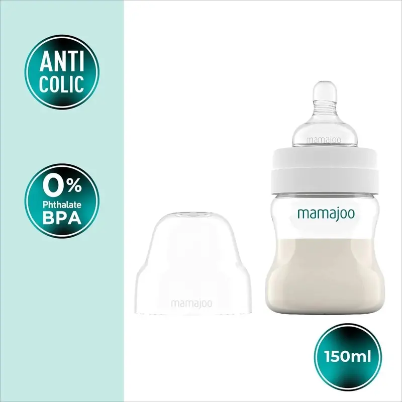 Mamajoo Anti-Colic Pp Baby Bottle Slow Flow 0+ Months 150Ml - Silver 2