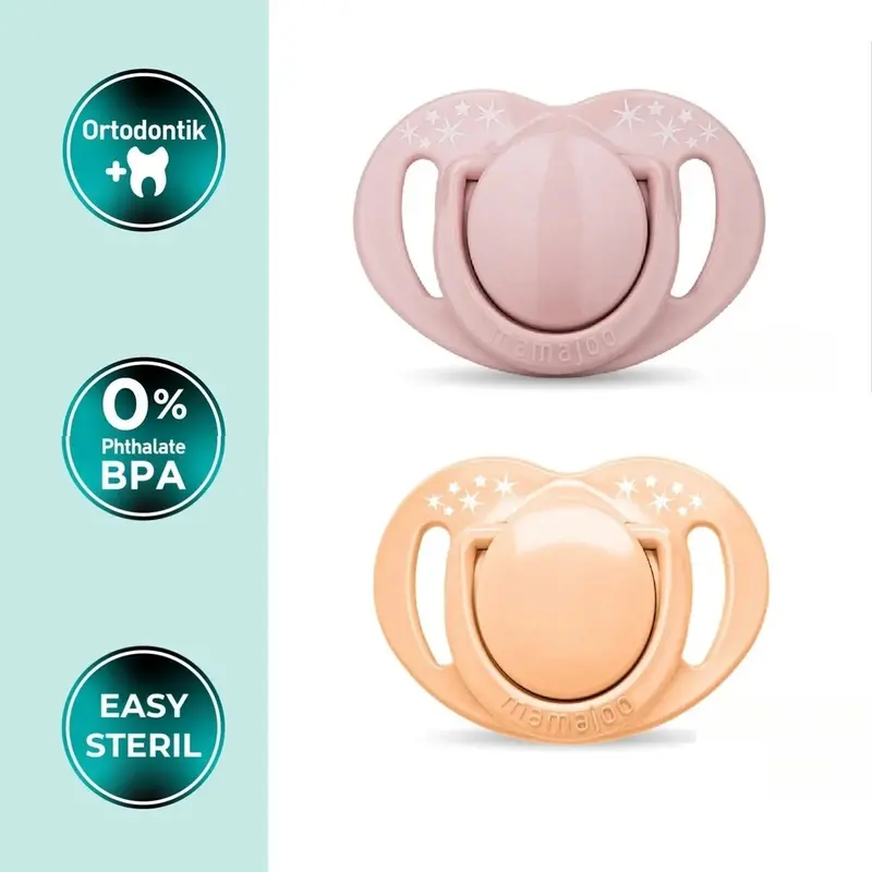 Mamajoo Orthodontic Soothers With Steriliser Box 6+ Months Pack Of 2 - Powder Pink & Blush 2