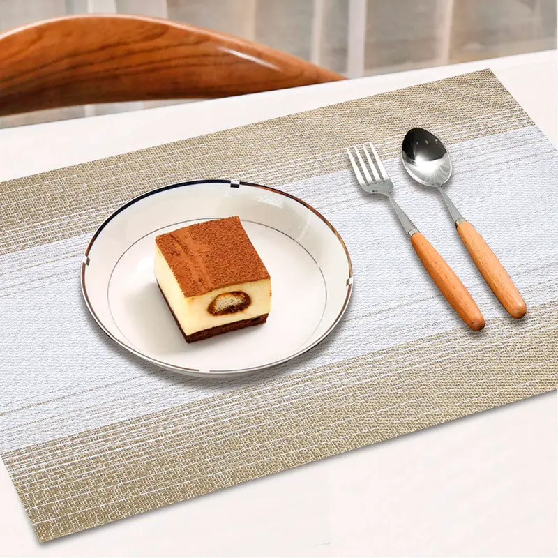 Mantel Individual Para Comer Color Oro Con Blanco 30X45cm 2