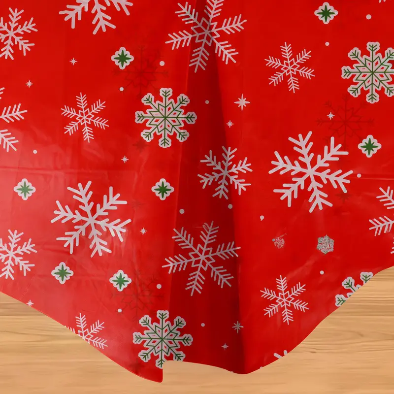 Mantel Navideño Color Rojo Con Diseño De Copos De Nieve 1