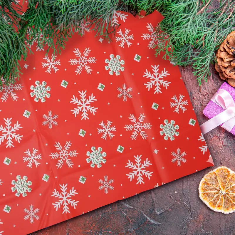 Mantel Navideño, Diseño Copos, Color Rojo 1