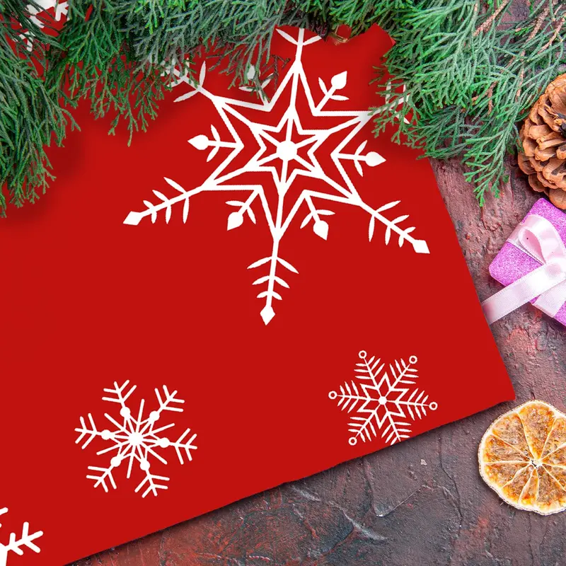 Mantel Navideño, Estampado De Copos De Nieve, Color Rojo 1