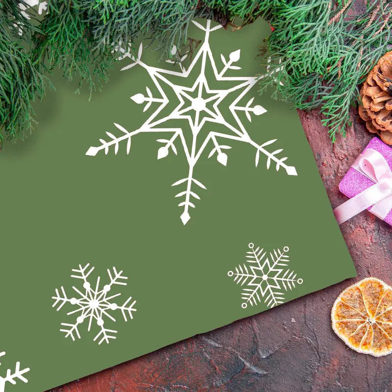 Mantel Navideño, Estampado De Copos De Nieve, Color Verde 1