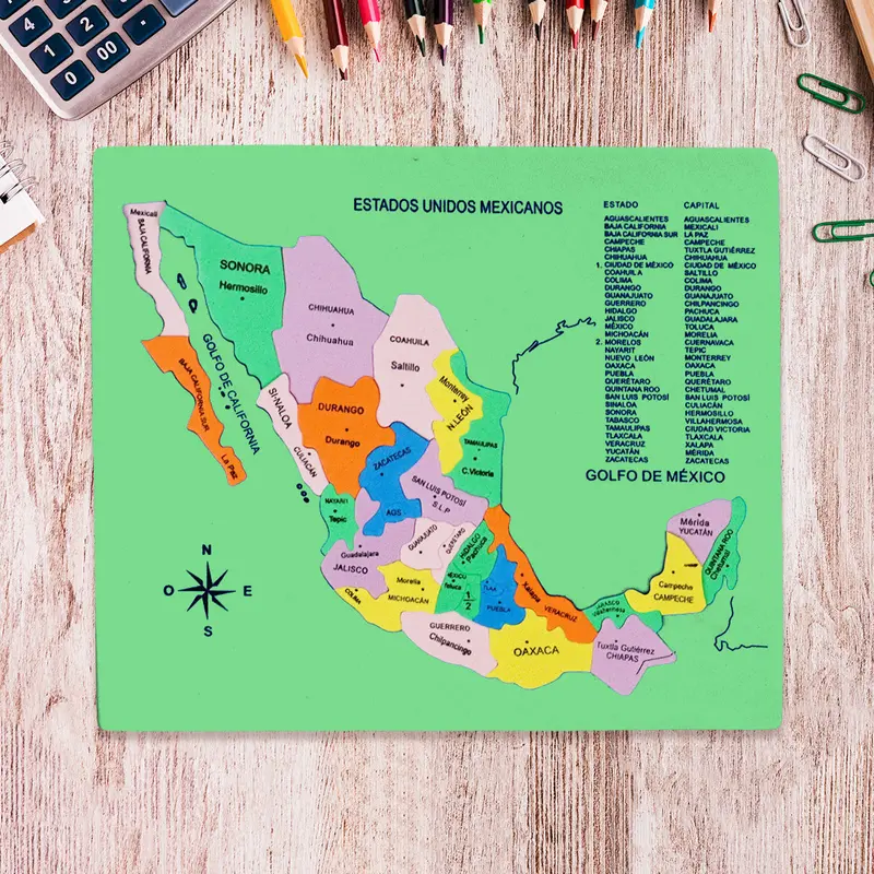 Mapa Didáctico De Foamy De Los Estados Unidos Mexicanos, Color Verde 2