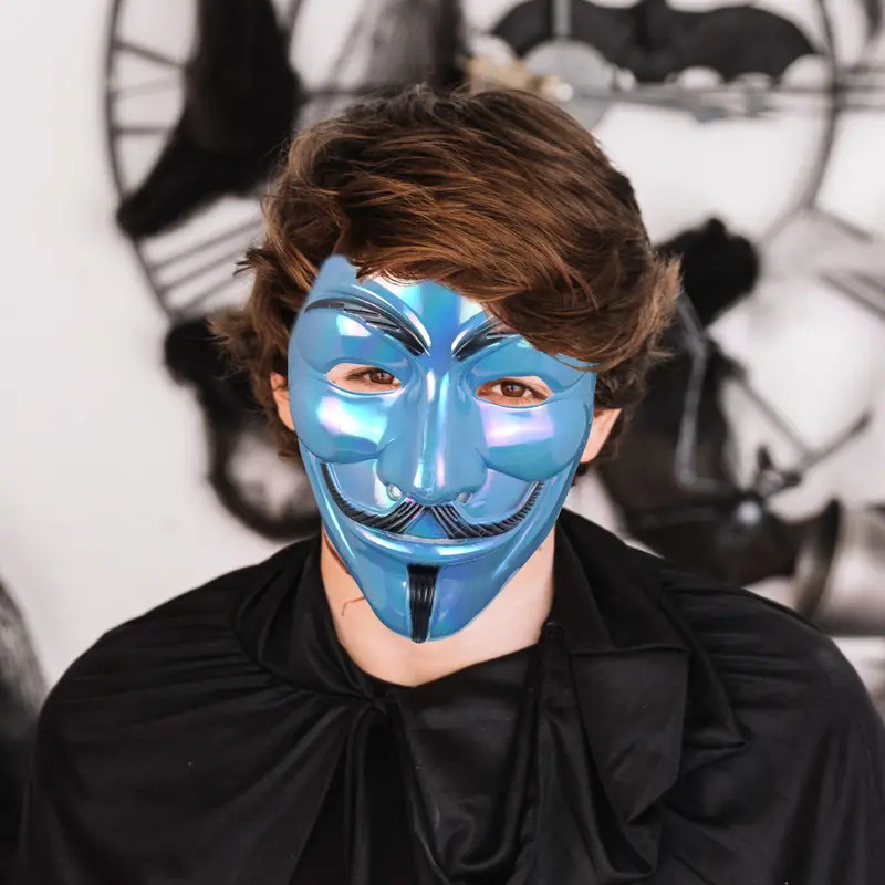 Máscara Anonymous Color Azul Para Disfraz De Halloween 1