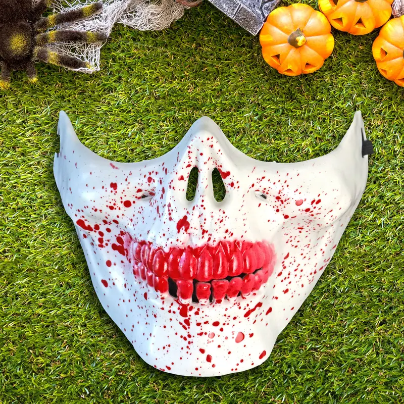 Máscara Color Blanco Con Rojo De Medio Rostro Para Halloween 2