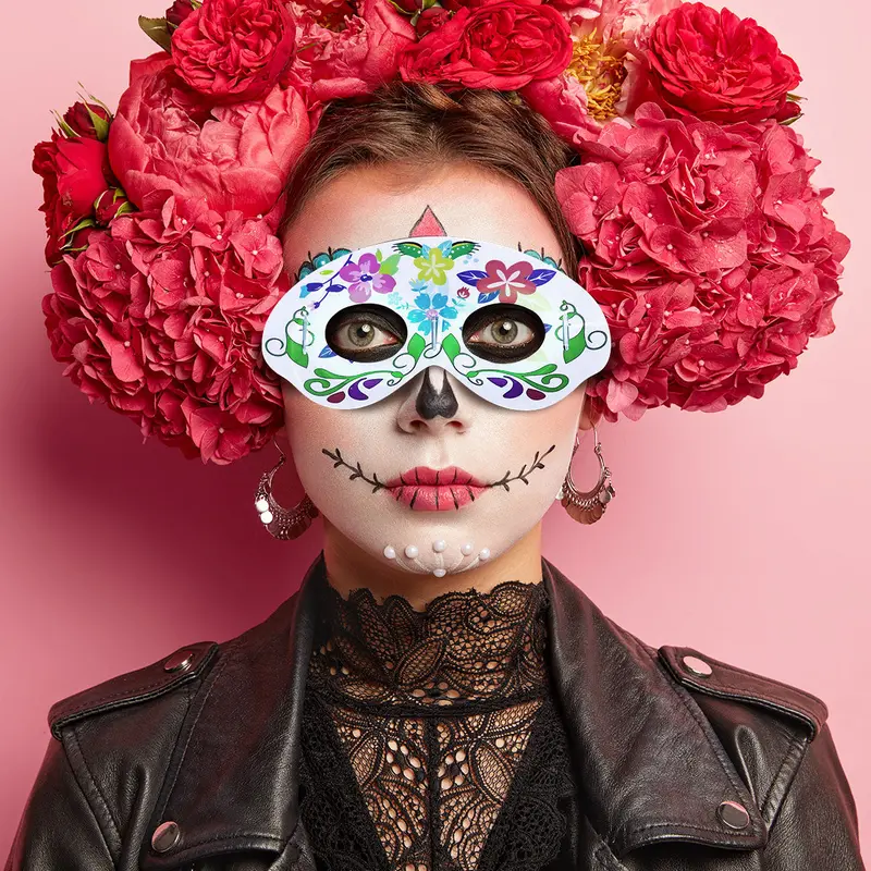 Máscara Con Diseño De Catrina Fluorescente Color Morado 1