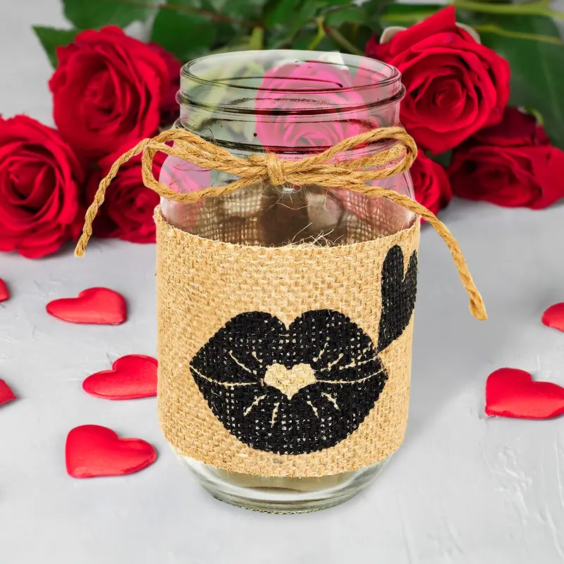 Mason Jar De Vidrio Decorado Con Yute, Beso 2