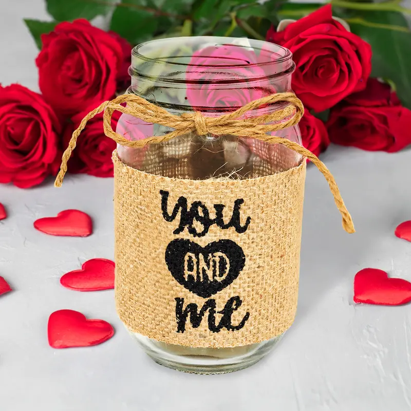 Mason Jar De Vidrio Decorado Con Yute, "You And Me" 2