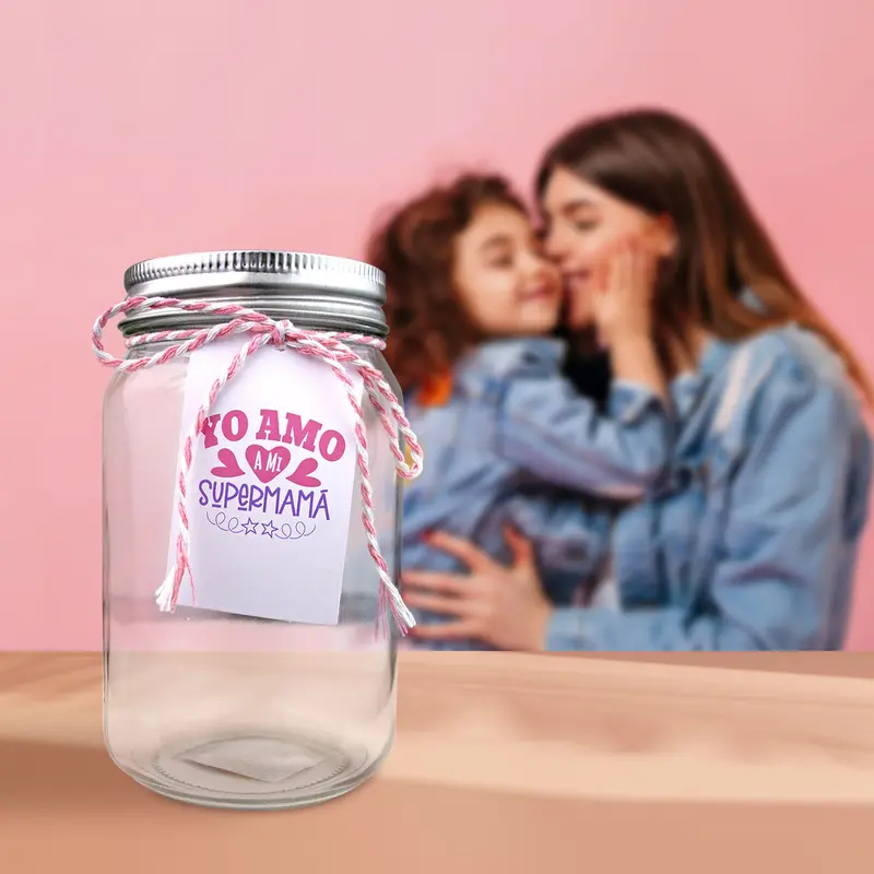 Mason Jar De Vidrio Decorado Te Amo Mamá, Día De Las Madres 1