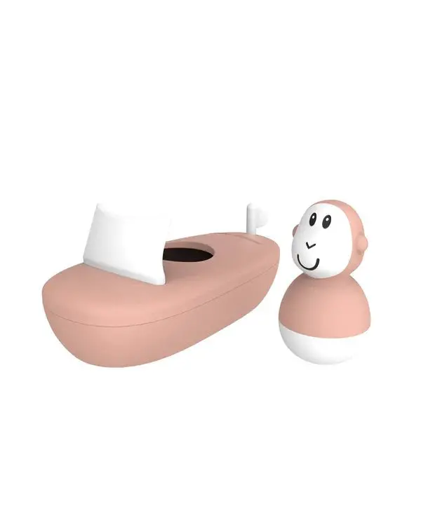 Matchstick Monkey Bathtime Boat Set - Dusty Pink 1