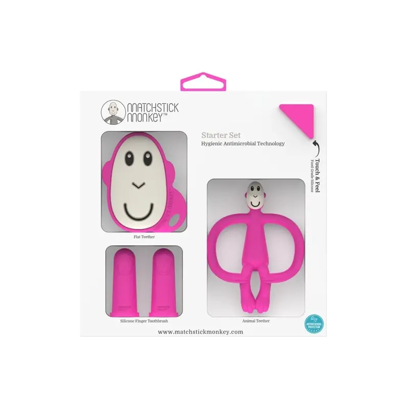 Matchstick Monkey Monkey Teething Starter Set - Pink 2