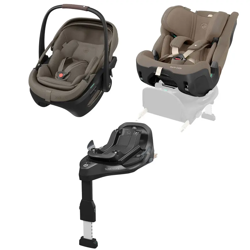 Maxi-Cosi Coral Slide Pro, Pearl Xl Slide Pro & Base Bundle In Oak Truffle 1