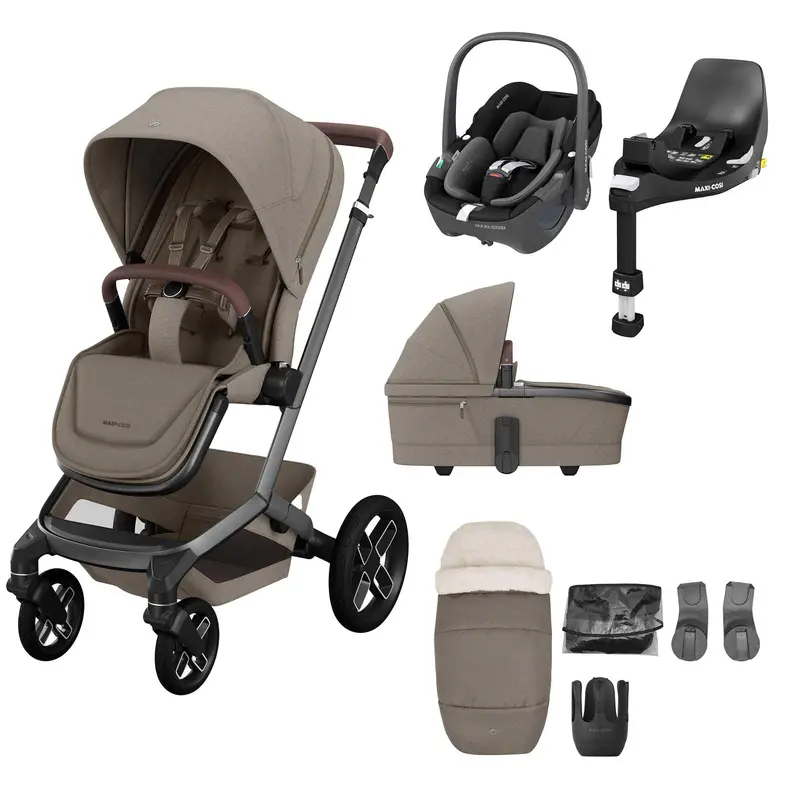Maxi-Cosi Fame 8 Piece Complete Bundle In Twillic Truffle (Black Wheels) 1