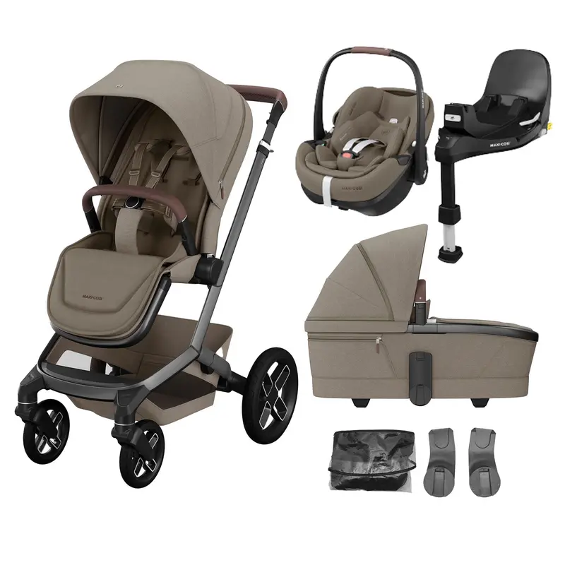 Maxi-Cosi Fame Travel System (Pebble 360 Pro 2 & Base Kit) In Twillic Truffle - Black Wheels 1