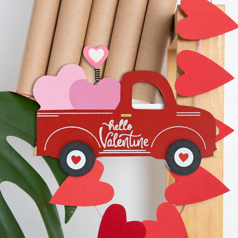Mdf Decorativo Camioneta Hello San Valentín, Color Rojo 1