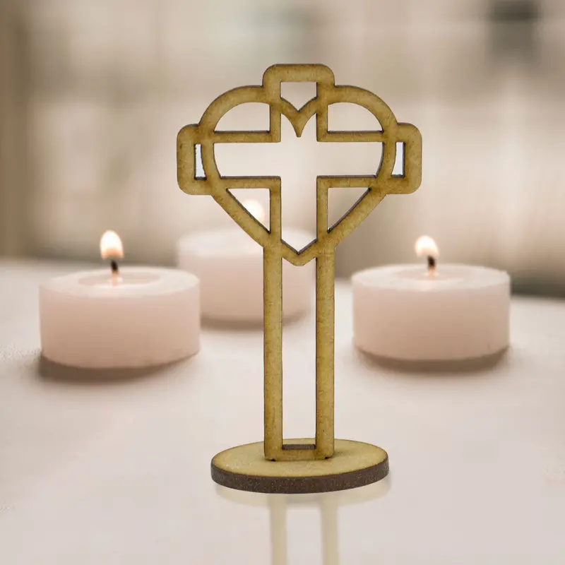 Mdf Decorativo Cruz, Sagrado Corazón 10Cm 1