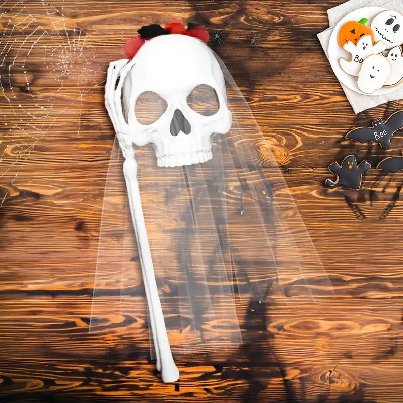 Media Máscara, Cráneo Con Velo, Disfraz De Halloween 2