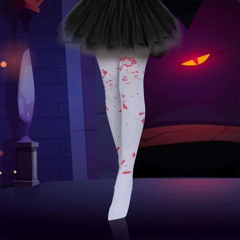 Medias Color Blanco Con Manchas De Sangre Falsa Para Disfraz De Bruja 1