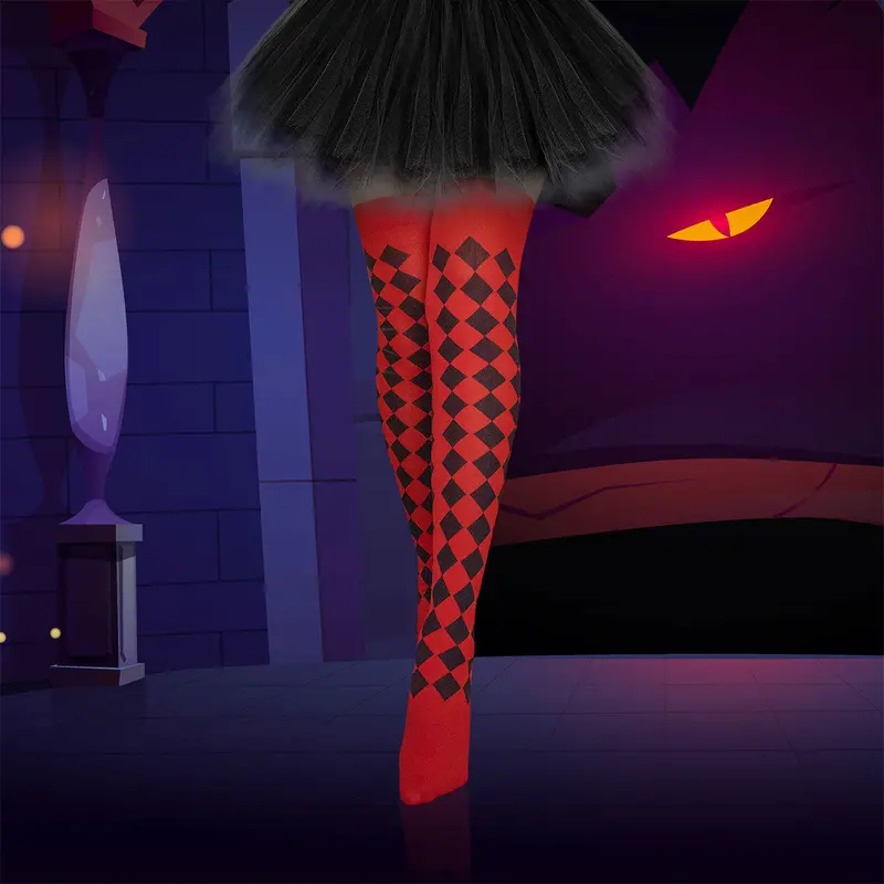 Medias Color Rojo Con Diseño De Rombos Para Disfraz De Bruja 1