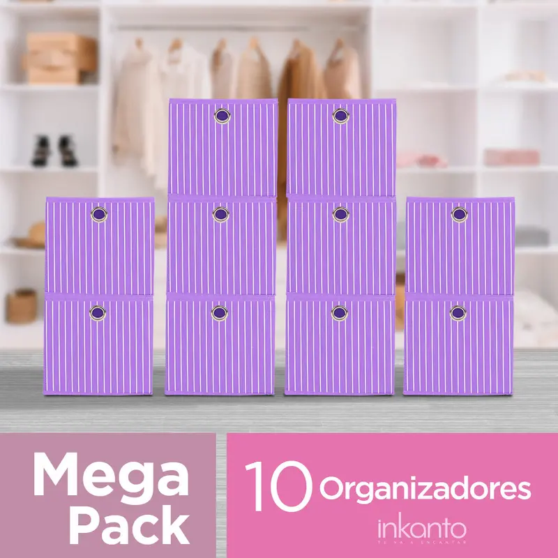 Mega Pack De 10 Cajas Cuadradas Color Morado Para Almacenamiento, Organizador Non Woven 1