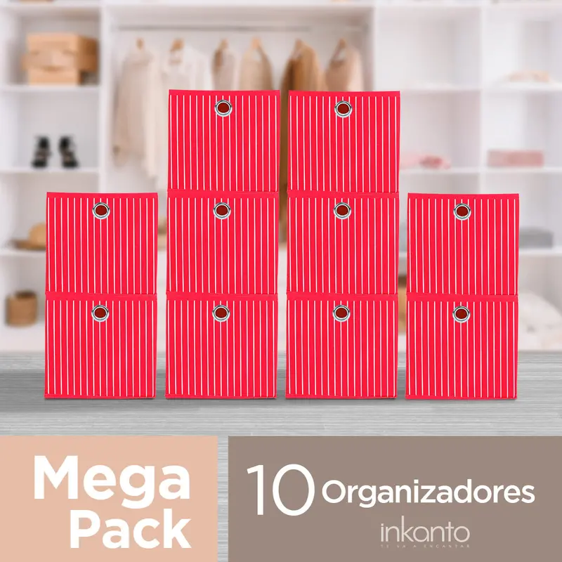 Mega Pack De 10 Cajas Cuadradas Para Almacenamiento, Organizador Non Woven Rojo 1