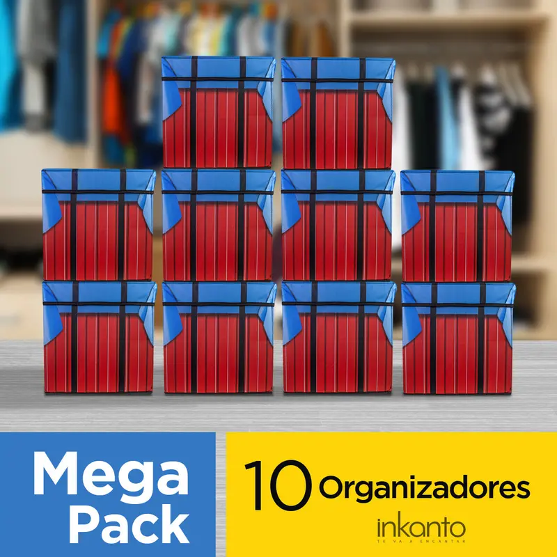 Mega Pack De 10 Cajas Organizadoras Color Rojo Con Azul, Inkanto 1