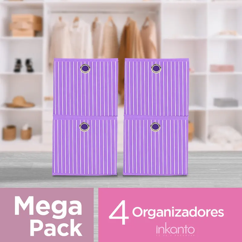 Mega Pack De 4 Cajas Cuadradas Color Morado Para Almacenamiento, Organizador Non Woven 1