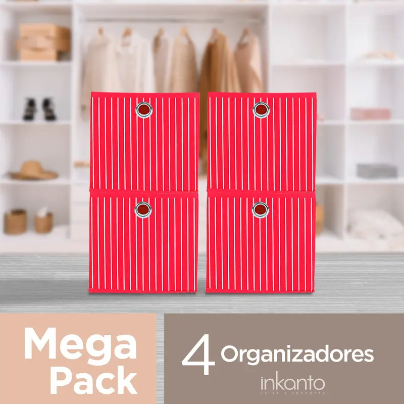 Mega Pack De 4 Cajas Cuadradas Para Almacenamiento, Organizador Non Woven Rojo 1