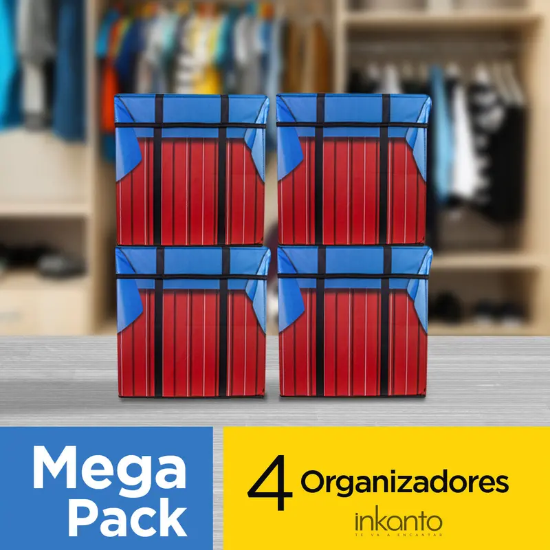 Mega Pack De 4 Cajas Organizadoras Color Rojo Con Azul, Inkanto 1
