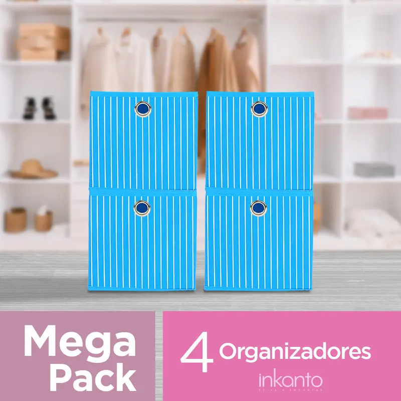 Mega Pack De 4 Cajas Organizadoras Multiusos Non Woven Color Azul 1
